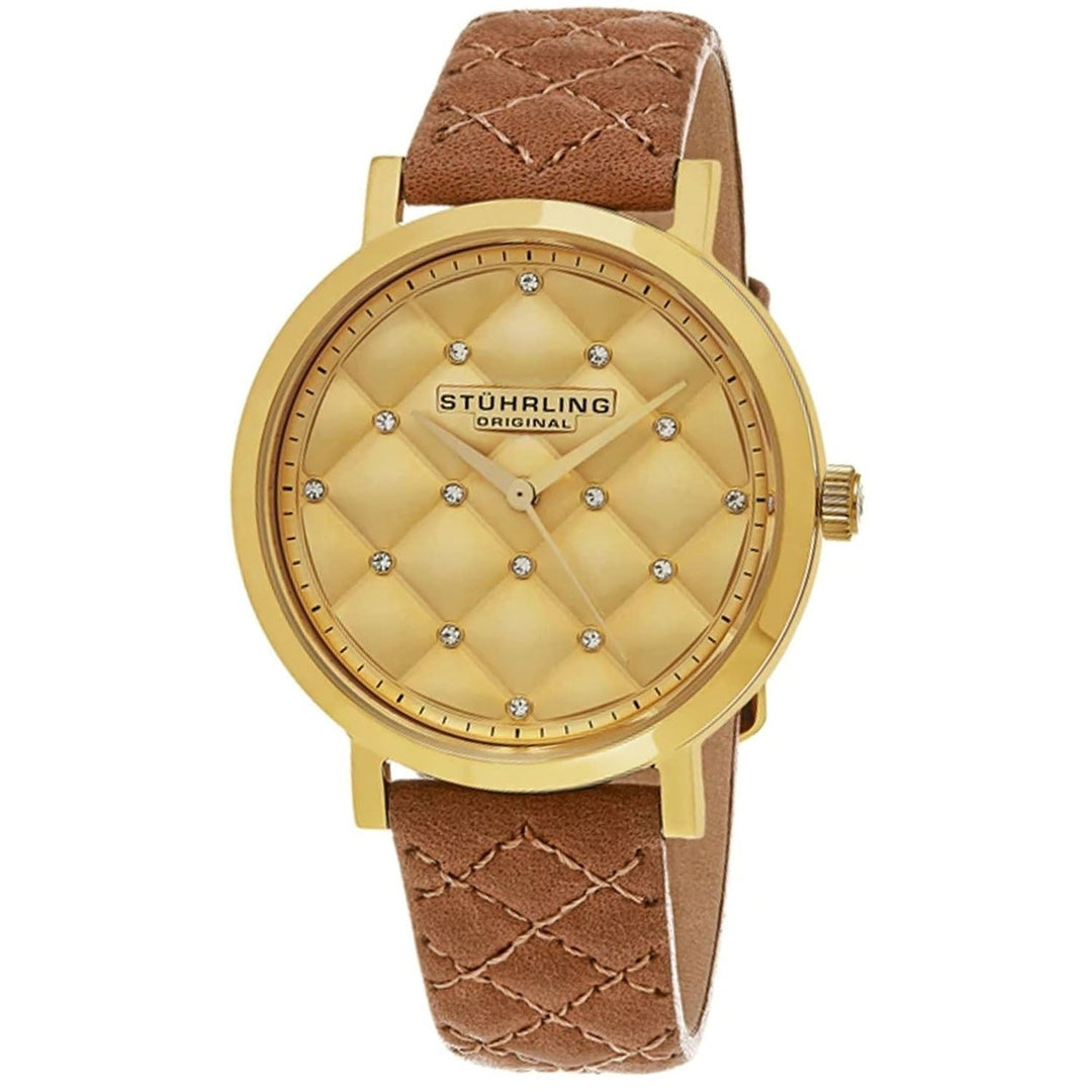 Stuhrling Audrey Gold Dial Watch 462.02 Stainless Steel Leather Quartz Water Resistant Image 1