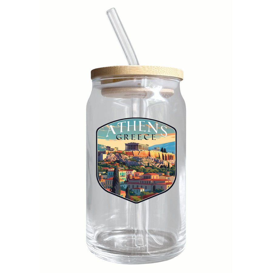 Athens Greece Acropolis Cityscape Design Souvenir 12 oz Beer Can Glass Image 1