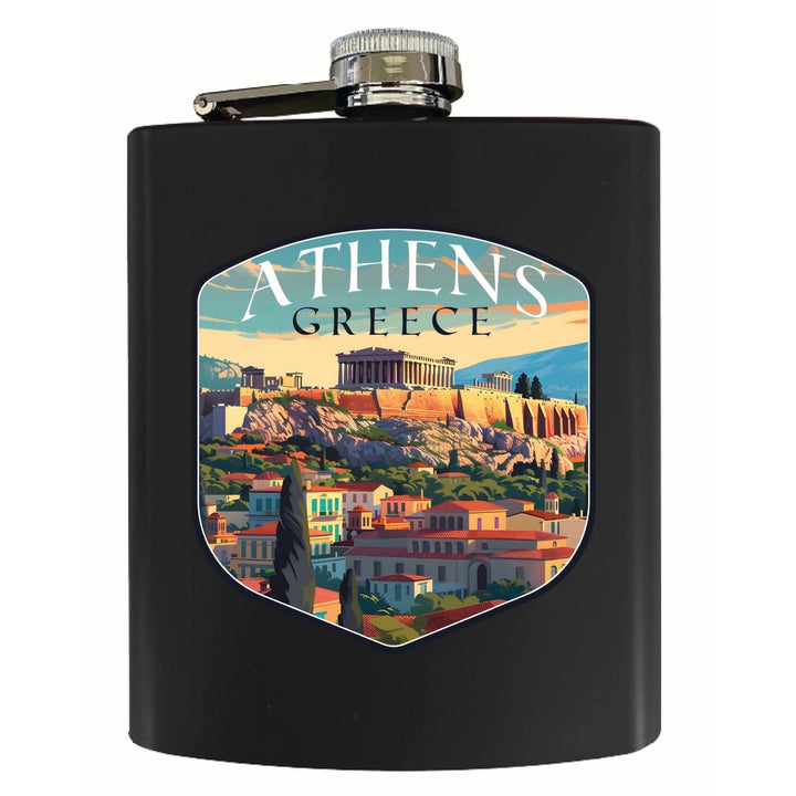 Athens Greece Acropolis Cityscape Design Souvenir 7 oz Steel Flask Matte Finish Image 1