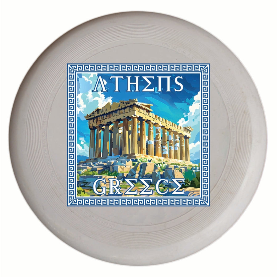 Athens Greece Acropolis in Meander Frame Design Souvenir Frisbee Flying Disc Image 1