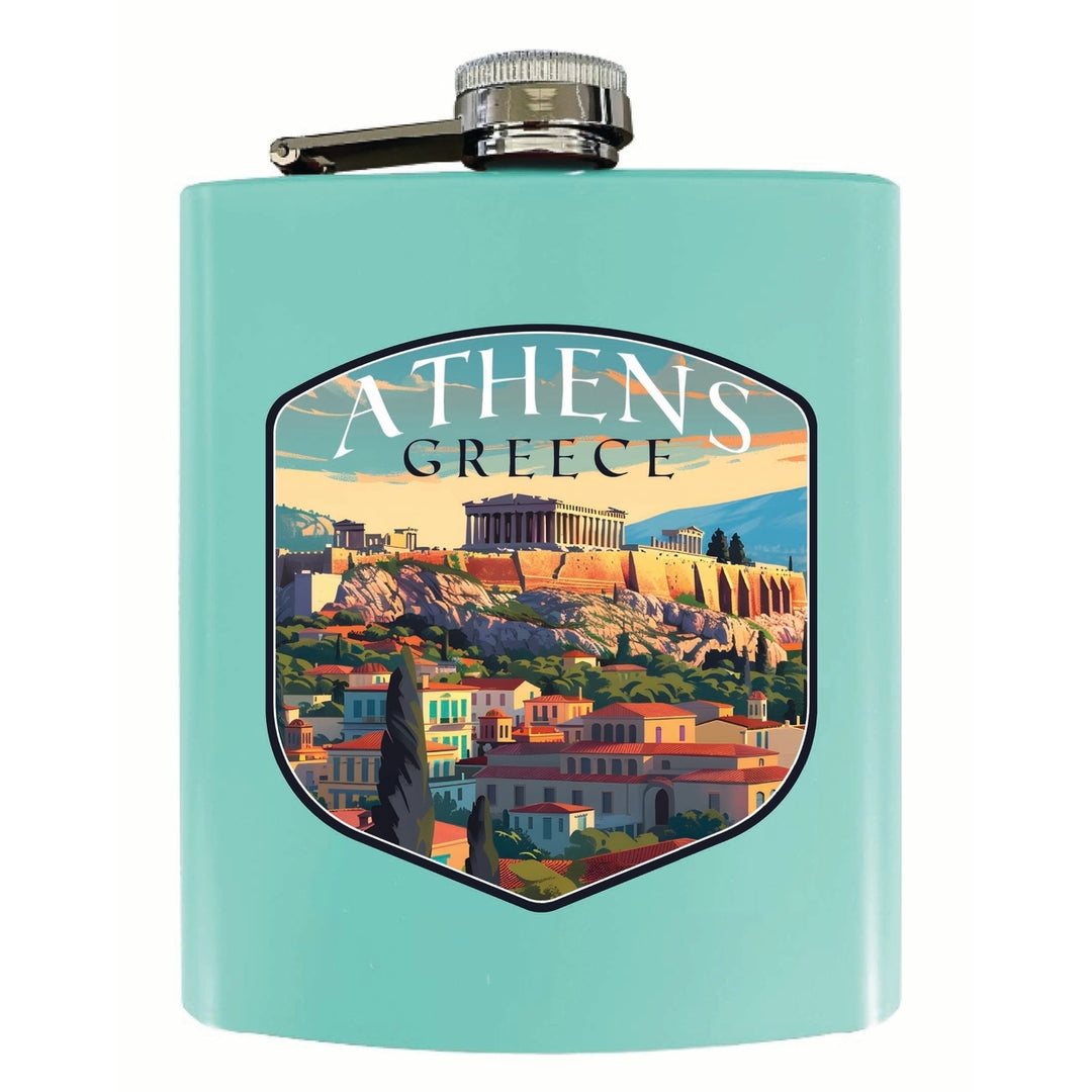 Athens Greece Acropolis Cityscape Design Souvenir 7 oz Steel Flask Matte Finish Image 2