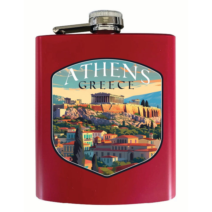 Athens Greece Acropolis Cityscape Design Souvenir 7 oz Steel Flask Matte Finish Image 3