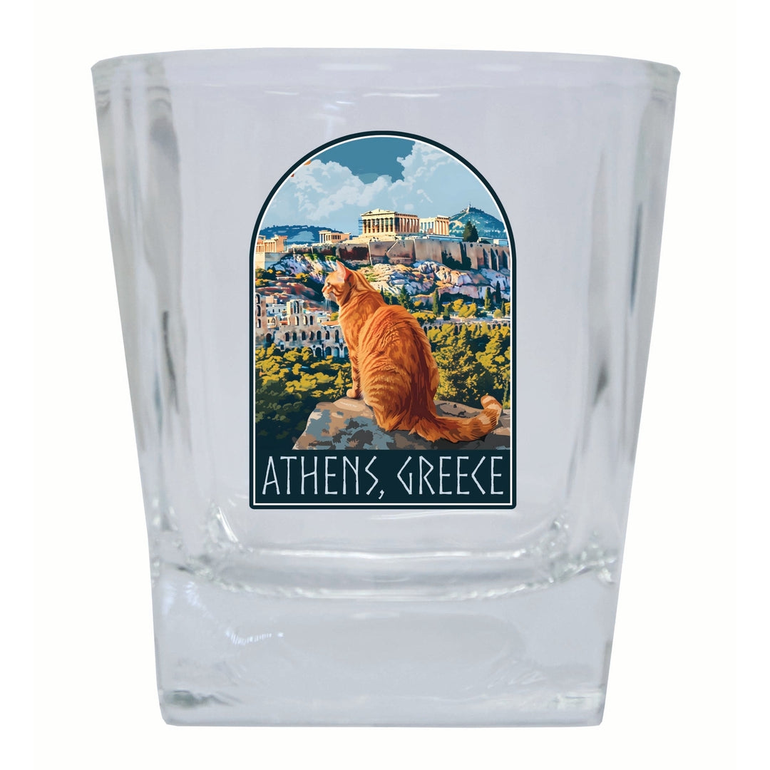 Athens Greece Cat Acropolis Design Souvenir 10 oz Whiskey Glass Rocks Glass Image 1