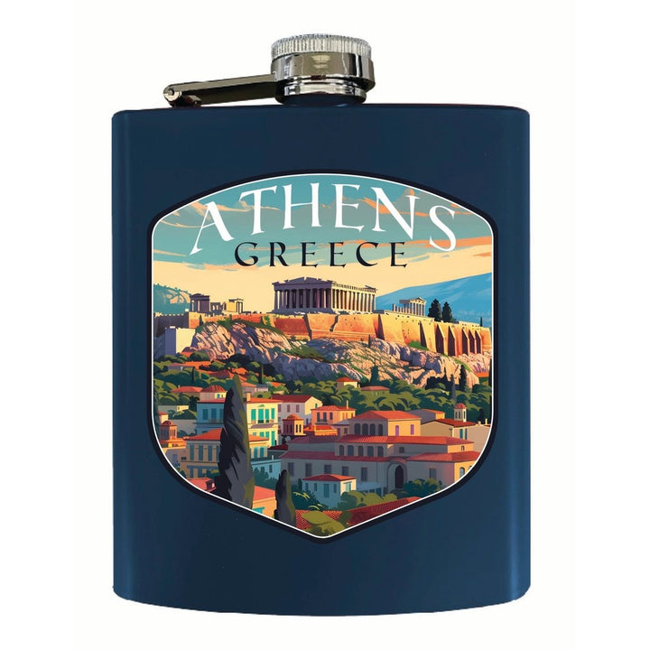 Athens Greece Acropolis Cityscape Design Souvenir 7 oz Steel Flask Matte Finish Image 4