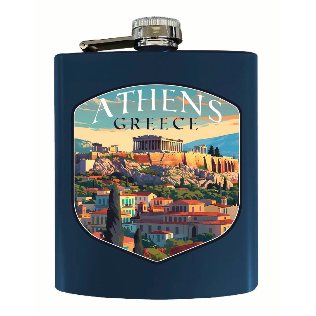 Athens Greece Acropolis Cityscape Design Souvenir 7 oz Steel Flask Matte Finish Image 1