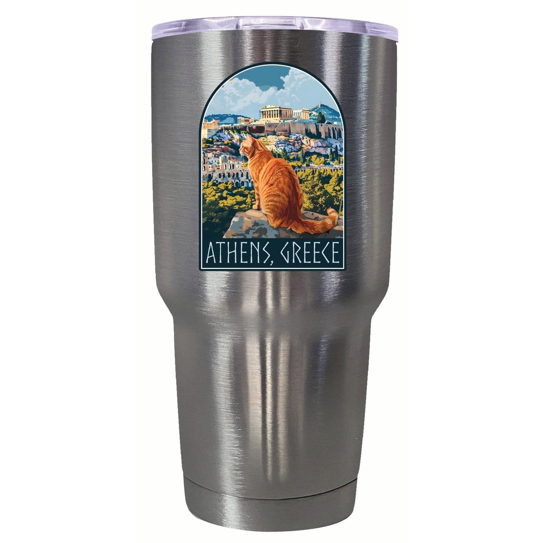 Athens Greece Cat Acropolis Design Souvenir 24 oz Insulated Tumbler STAINLESS STEEL Image 1