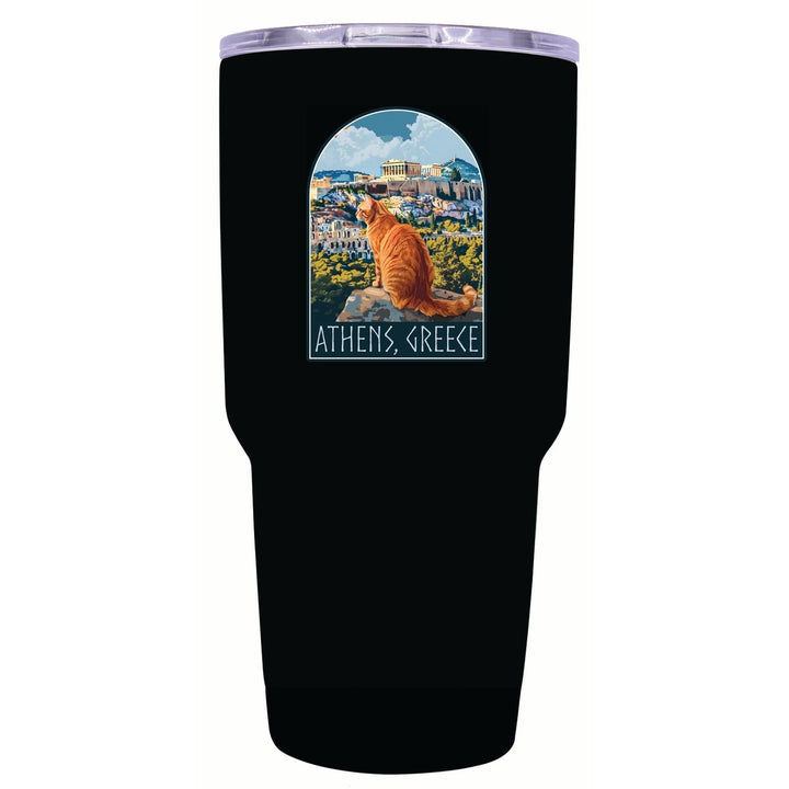 Athens Greece Cat Acropolis Design Souvenir 24 oz Insulated Tumbler STAINLESS STEEL Image 2