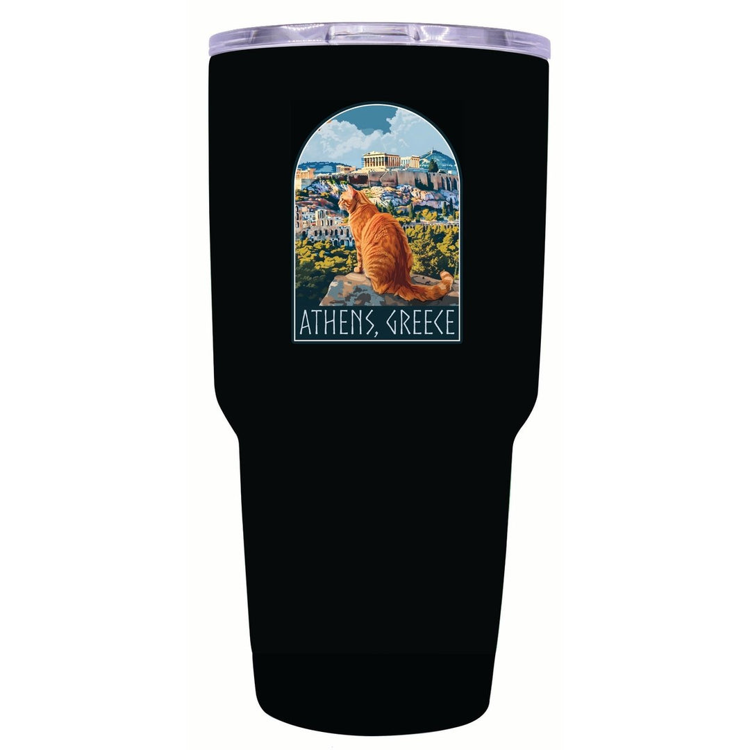 Athens Greece Cat Acropolis Design Souvenir 24 oz Insulated Tumbler STAINLESS STEEL Image 1