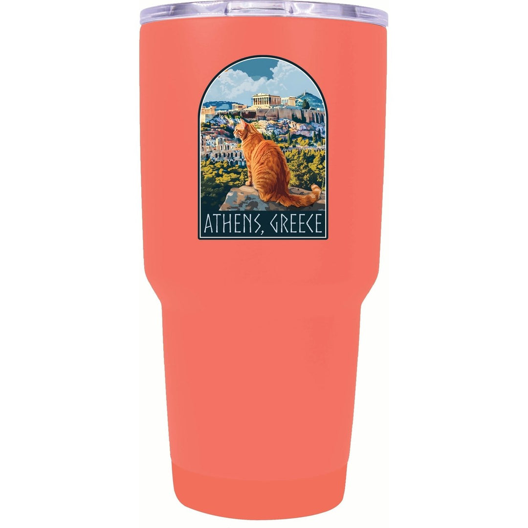 Athens Greece Cat Acropolis Design Souvenir 24 oz Insulated Tumbler STAINLESS STEEL Image 3