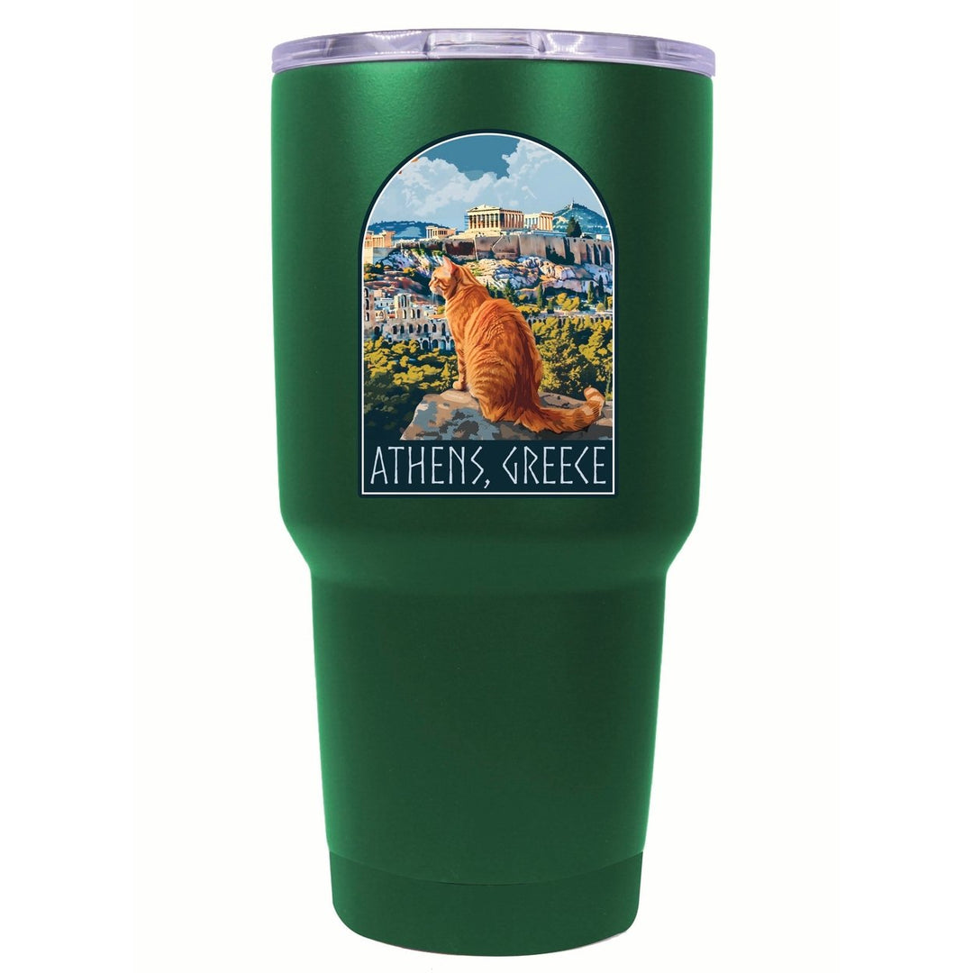 Athens Greece Cat Acropolis Design Souvenir 24 oz Insulated Tumbler STAINLESS STEEL Image 4