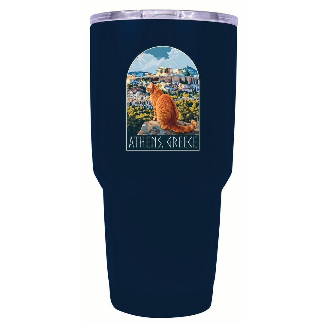 Athens Greece Cat Acropolis Design Souvenir 24 oz Insulated Tumbler STAINLESS STEEL Image 4