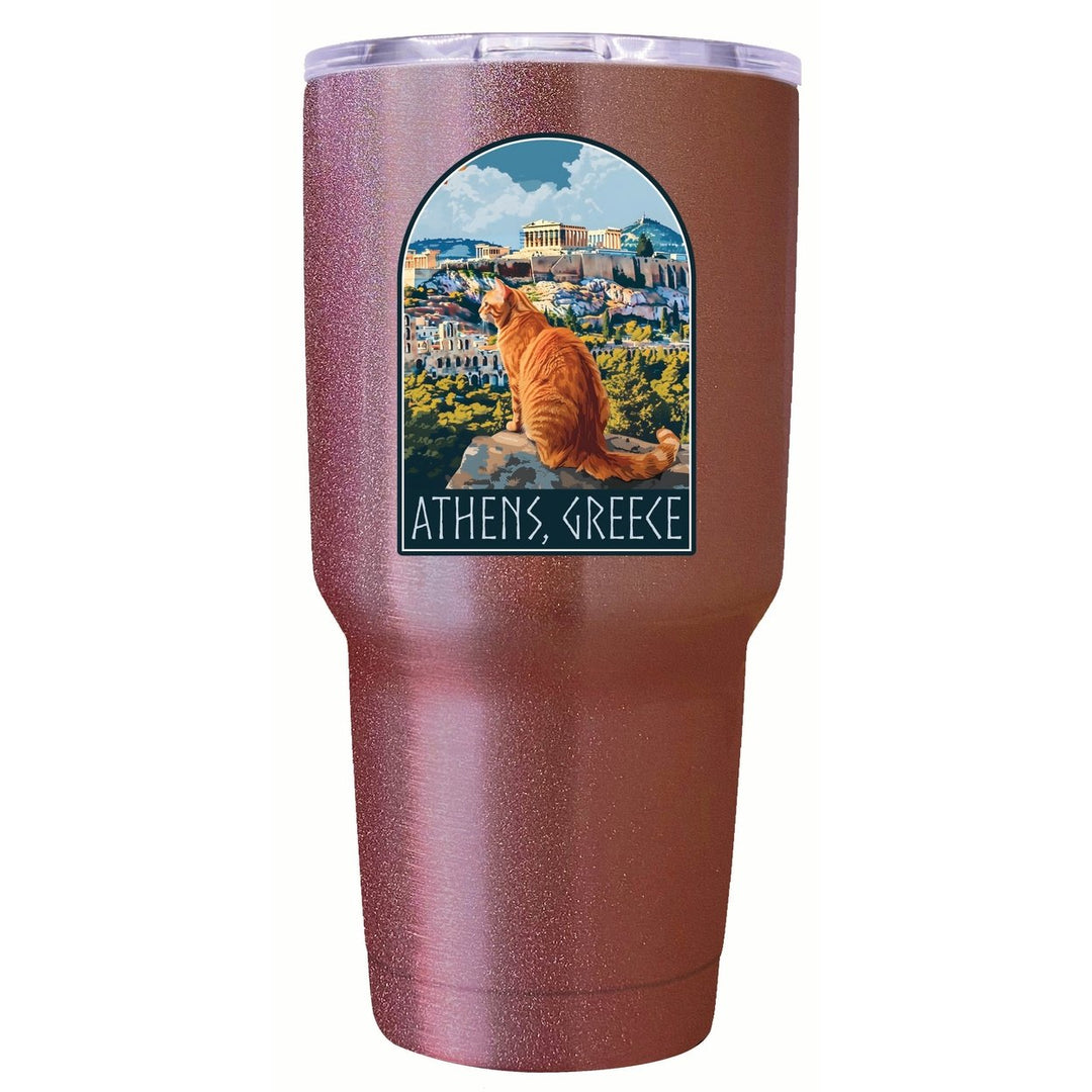 Athens Greece Cat Acropolis Design Souvenir 24 oz Insulated Tumbler STAINLESS STEEL Image 7