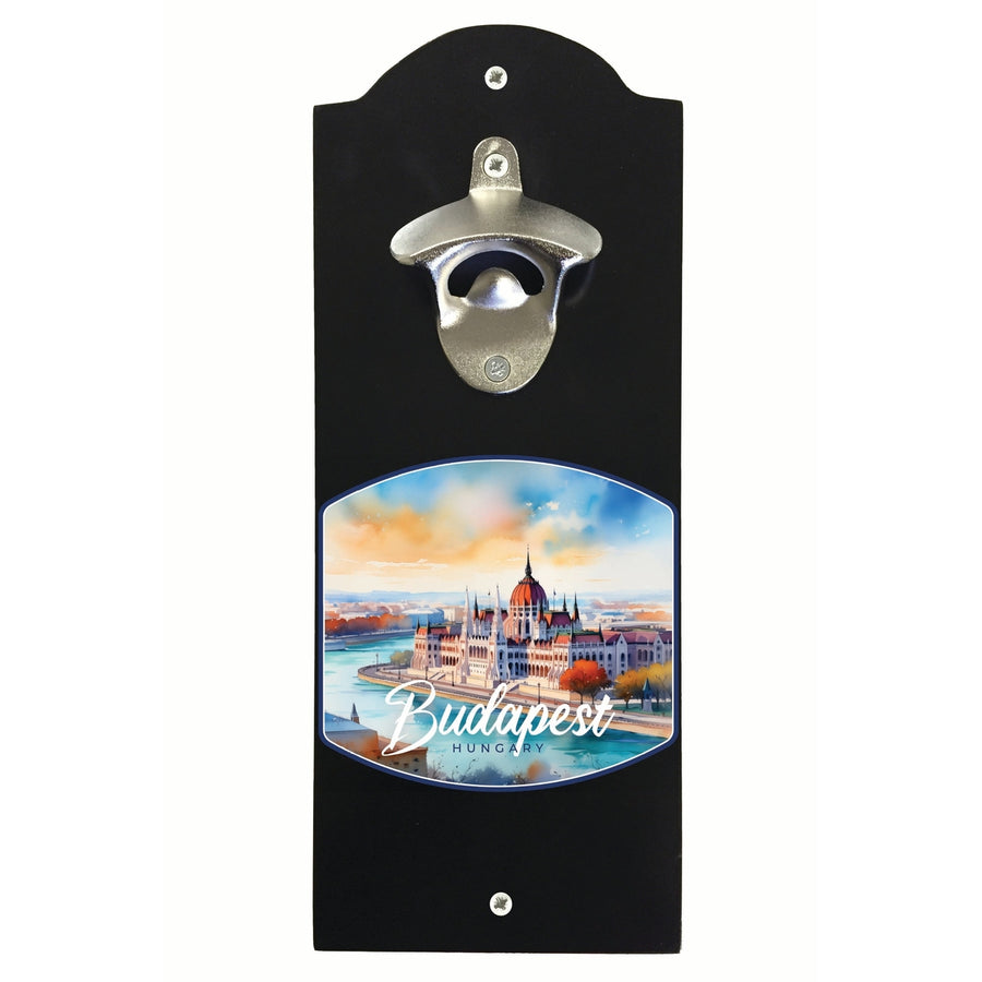 Budapest Hungary Watercolor Cityscape Design Souvenir Wall mounted bottle opener Image 1