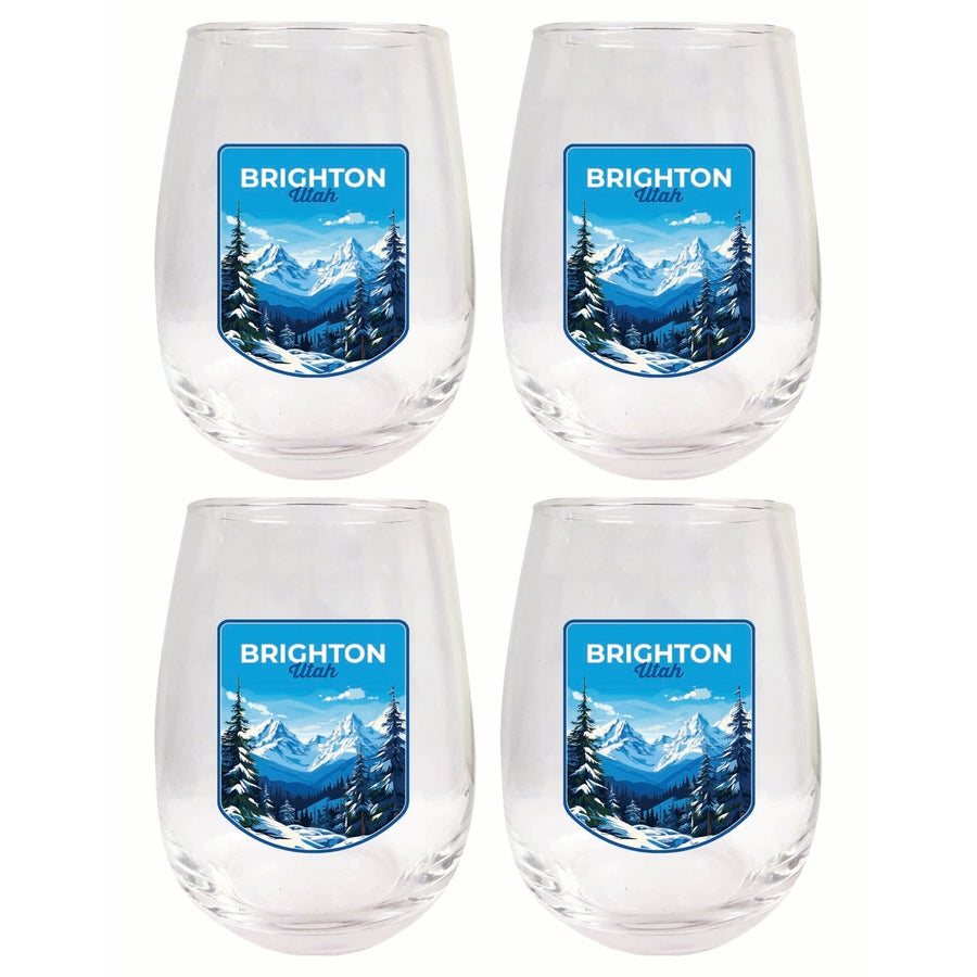 Brighton Utah Ski Resort Mountain Design Souvenir 15 oz Stemless Wine Glass 4-Pack Image 1