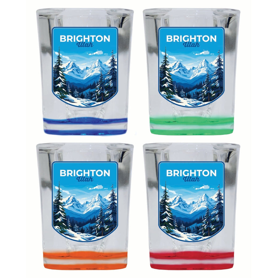 Brighton Utah Ski Resort Mountain Design Souvenir 2 Ounce Shot Glass Square 4-Pack Multicolor Image 1