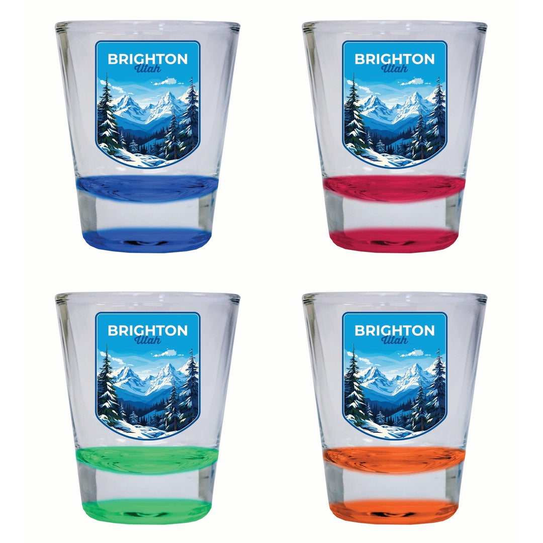 Brighton Utah Ski Resort Mountain Design Souvenir 2 Ounce Shot Glass Round 4-Pack Multicolor Image 1