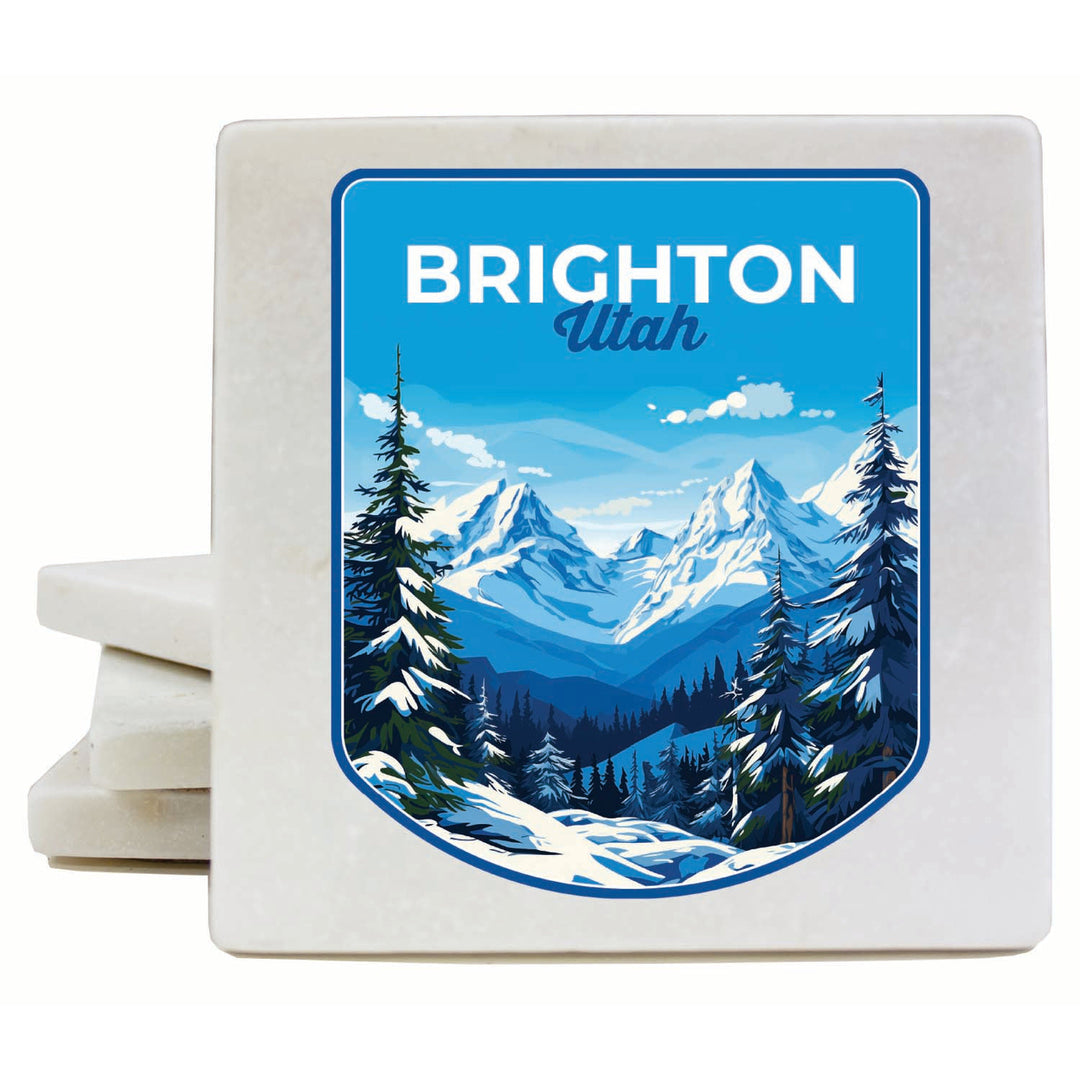 Brighton Utah Ski Resort Mountain Design Souvenir 4x4-Inch Coaster Marble 4 Pack Image 1