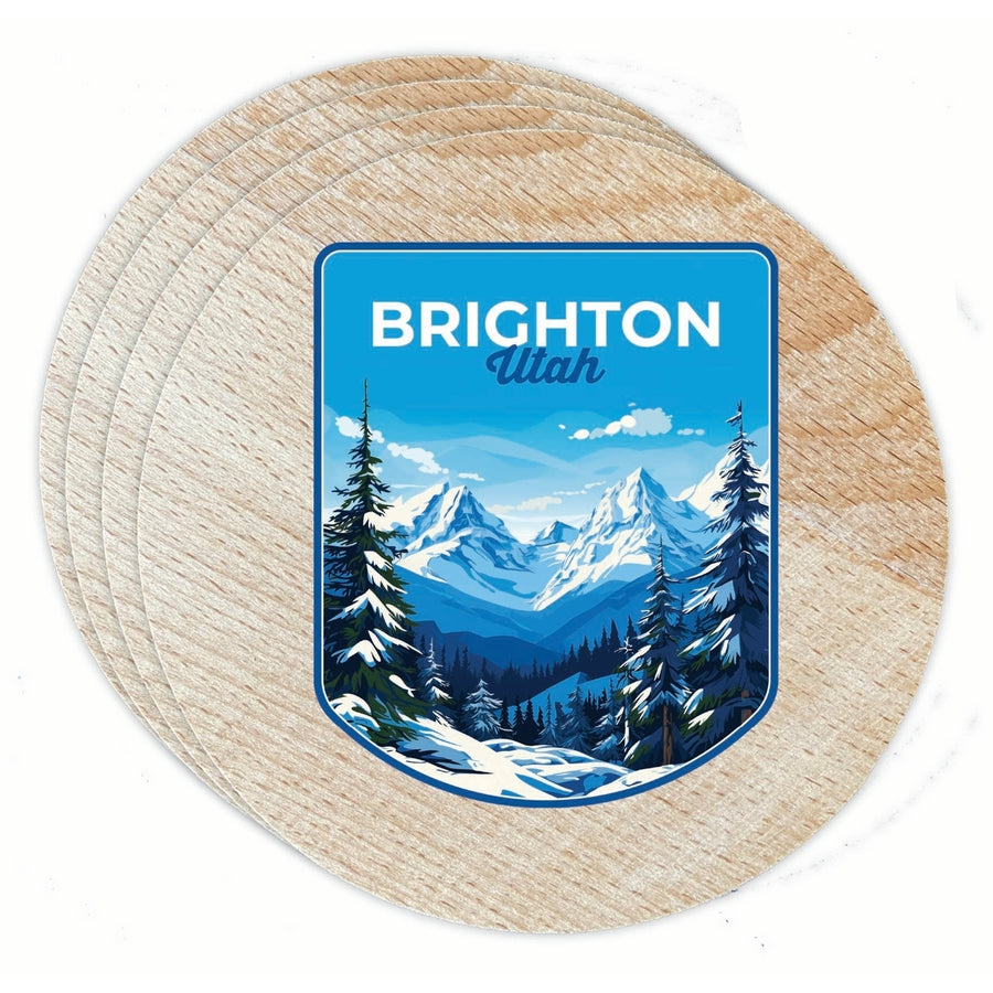 Brighton Utah Ski Resort Mountain Design Souvenir Coaster Wooden 3.5 x 3.5-Inch 4 Pack Image 1