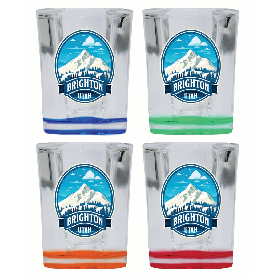 Brighton Utah Snowy Mountain Illustration Design Souvenir 2 Ounce Shot Glass Square 4-Pack Multicolor Image 1