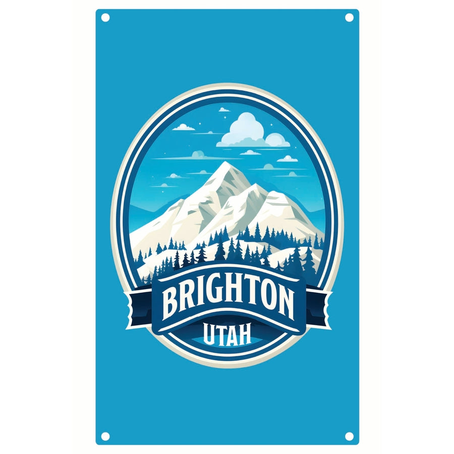 Brighton Utah Snowy Mountain Illustration Design Souvenir Metal Sign 9 x 15 Image 1