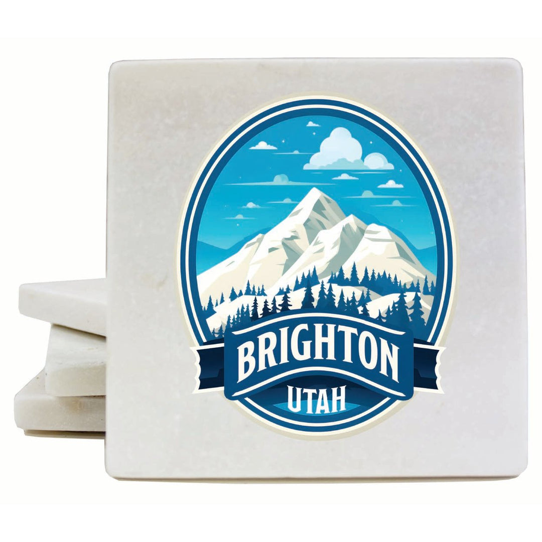 Brighton Utah Snowy Mountain Illustration Design Souvenir 4x4-Inch Coaster Marble 4 Pack Image 1