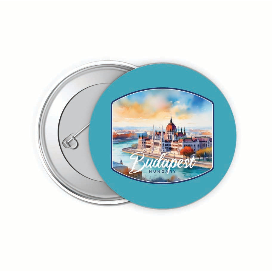 Budapest Hungary Watercolor Cityscape Design Souvenir Small 2-Inch Button Pin 4 Pack Image 1