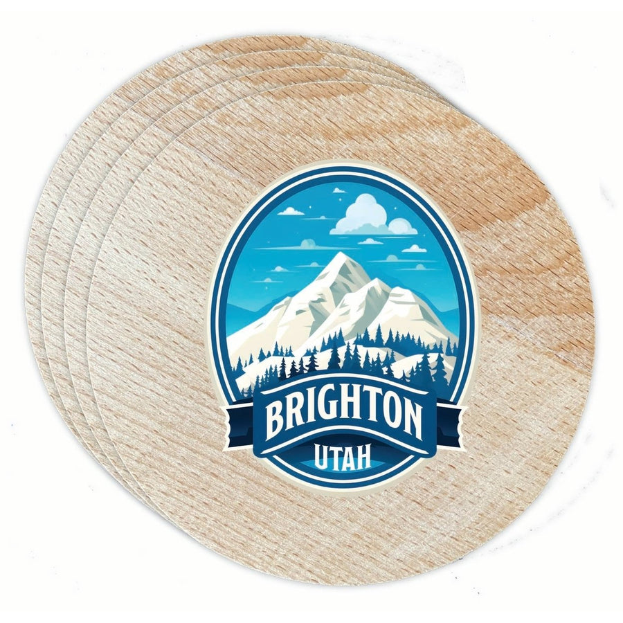 Brighton Utah Snowy Mountain Illustration Design Souvenir Coaster Wooden 3.5 x 3.5-Inch 4 Pack Image 1