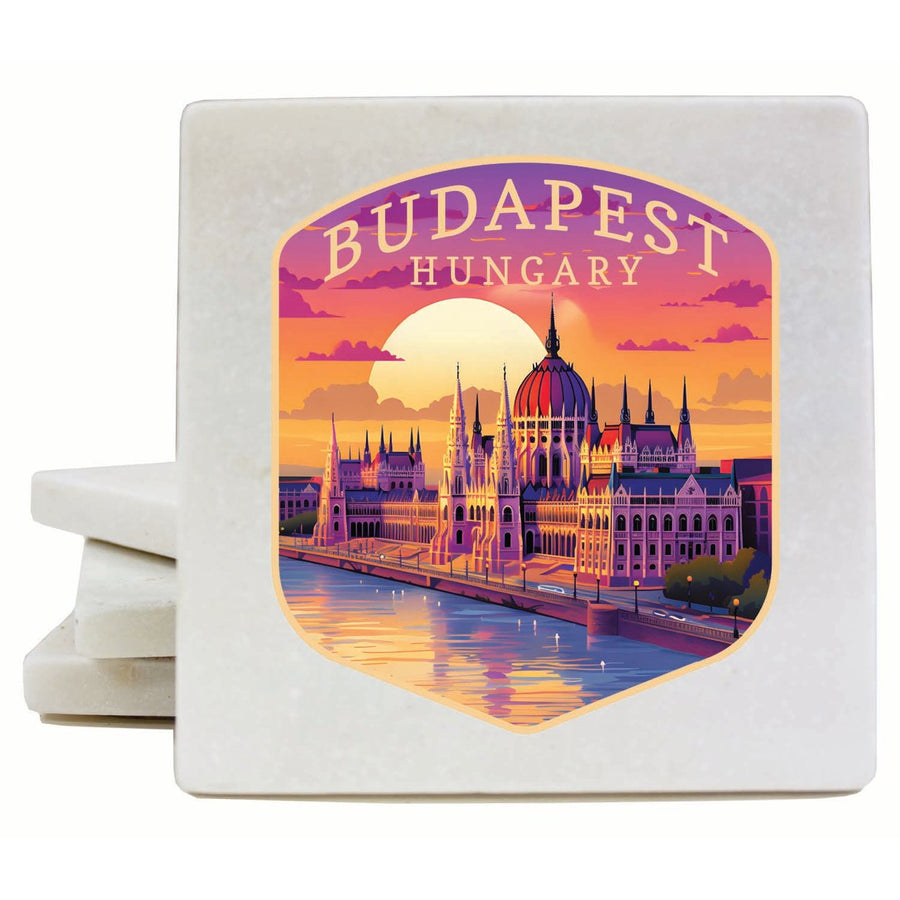 Budapest Hungary Parliament Building Design Souvenir 4x4-Inch Coaster Marble 4 Pack Image 1