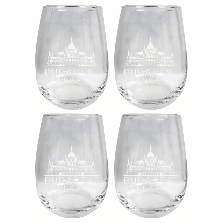 Budapest Hungary Souvenir 15 oz Engraved Stemless Wine Glass 4-Pack Image 1