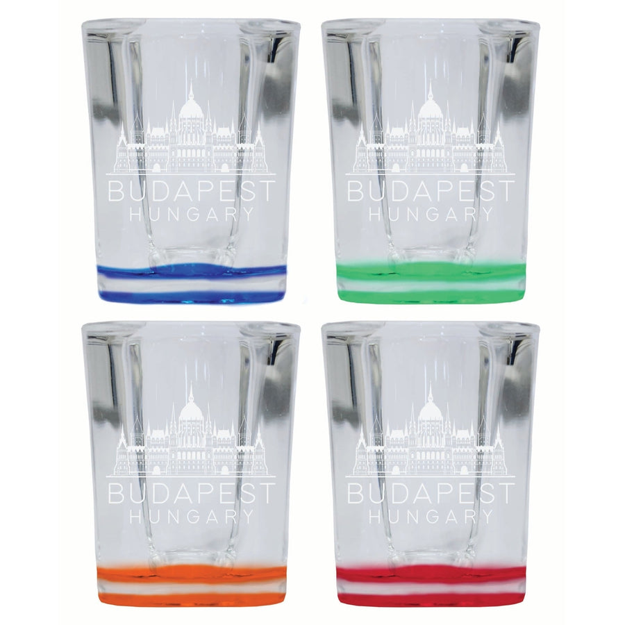 Budapest Hungary Souvenir 2 Ounce Engraved Shot Glass Square 4-Pack Multicolor Image 1