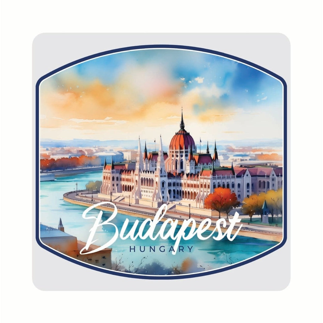 Budapest Hungary Watercolor Cityscape Design Souvenir 4x4-Inch Coaster Acrylic 4 Pack Image 1