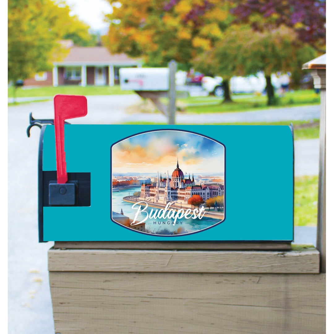 Budapest Hungary Watercolor Cityscape Design Souvenir Magnetic Mailbox Cover Image 1