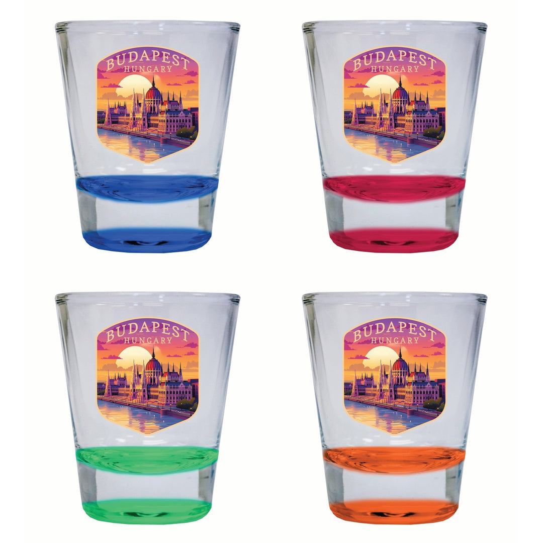 Budapest Hungary Parliament Building Design Souvenir 2 Ounce Shot Glass Round 4-Pack Multicolor Image 1