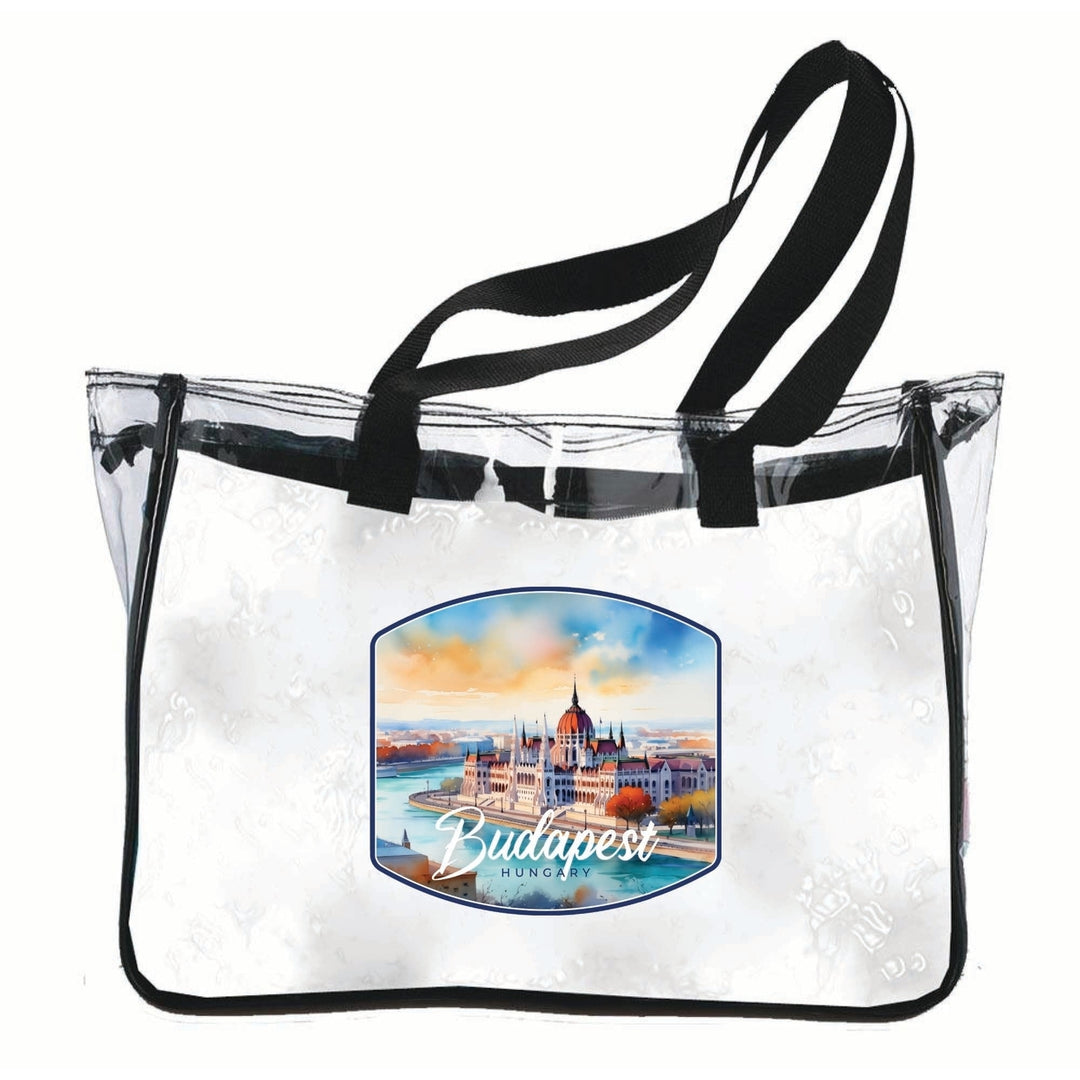 Budapest Hungary Watercolor Cityscape Design Souvenir Clear Tote Bag Image 1