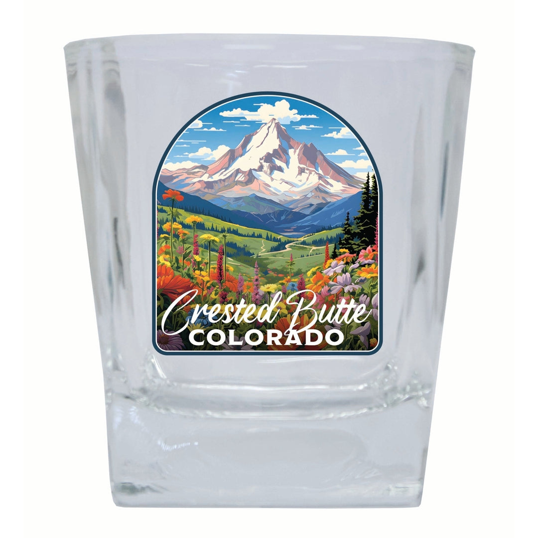 Crested Butte Mountain Colorado Wildflowers Design Souvenir 10 oz Whiskey Glass Rocks Glass Image 1