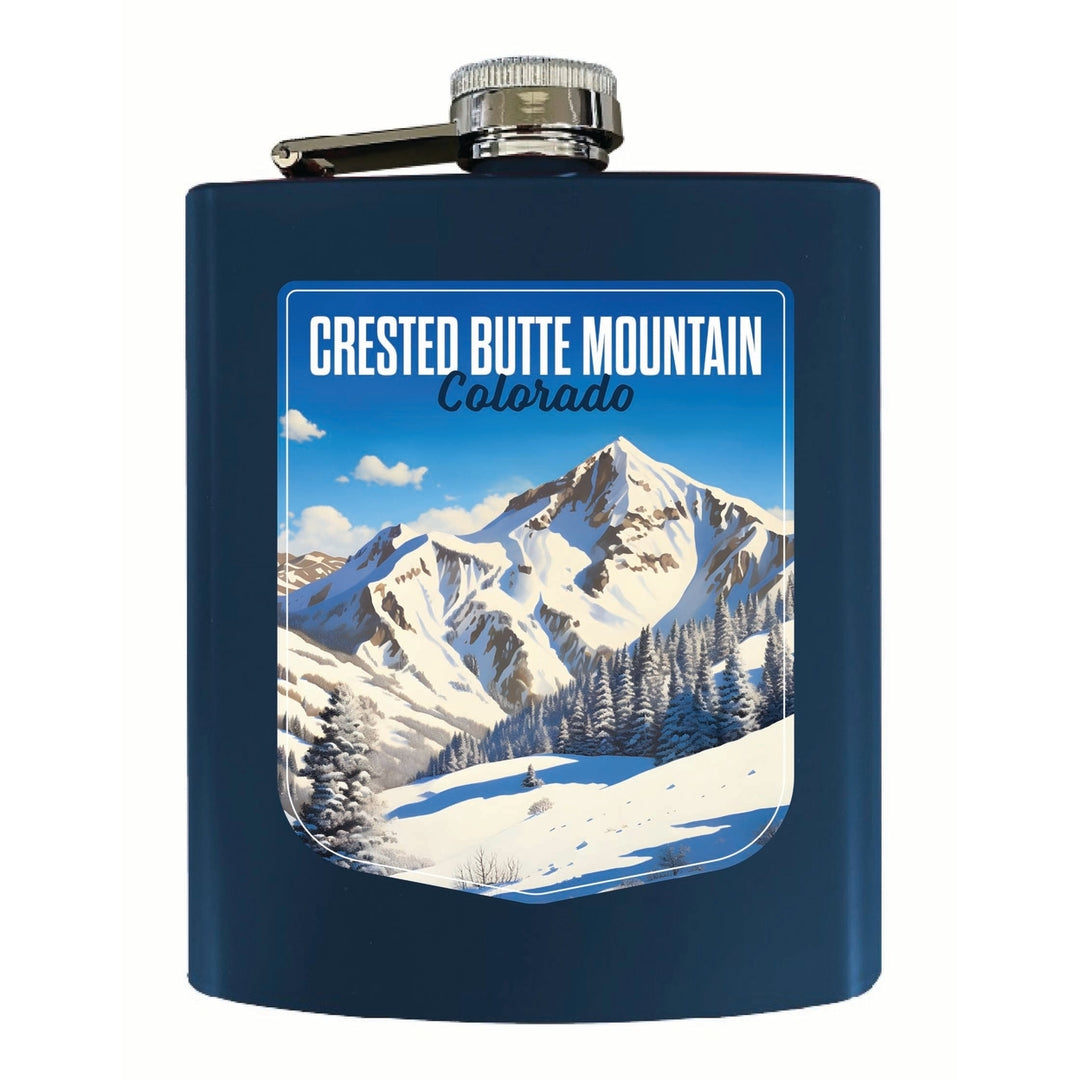 Crested Butte Mountain Colorado Snowy Mountain Design Souvenir 7 oz Steel Flask Matte Finish Image 1