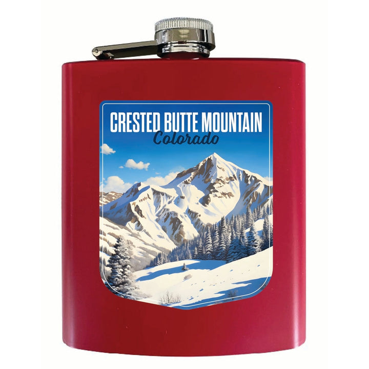 Crested Butte Mountain Colorado Snowy Mountain Design Souvenir 7 oz Steel Flask Matte Finish Image 2