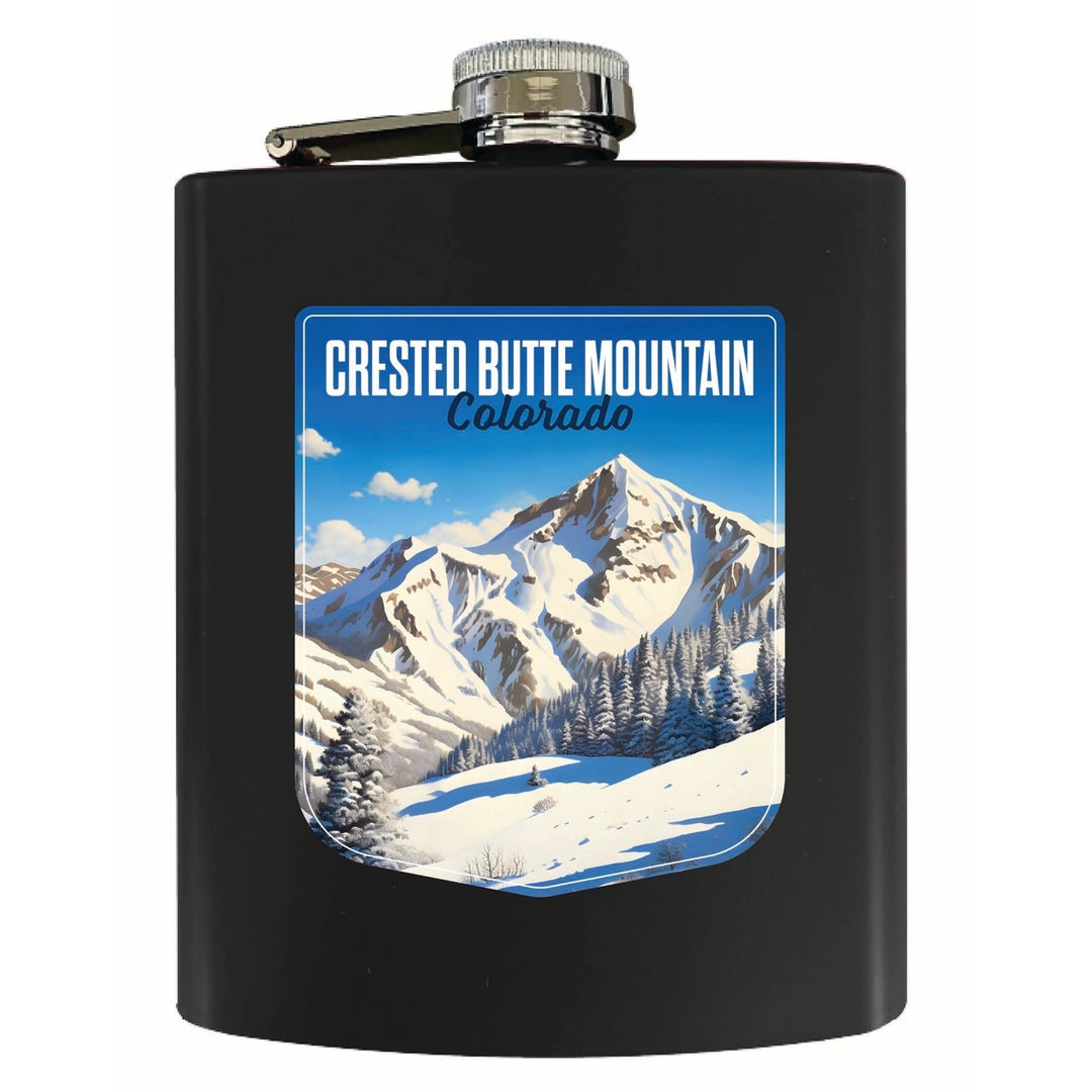 Crested Butte Mountain Colorado Snowy Mountain Design Souvenir 7 oz Steel Flask Matte Finish Image 3