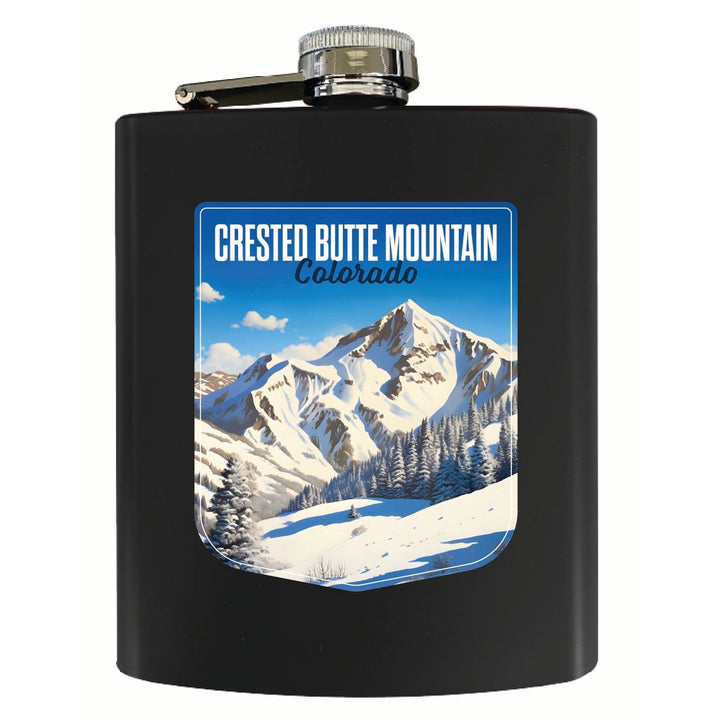 Crested Butte Mountain Colorado Snowy Mountain Design Souvenir 7 oz Steel Flask Matte Finish Image 3