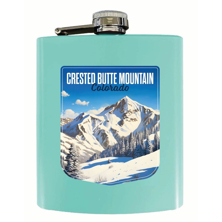 Crested Butte Mountain Colorado Snowy Mountain Design Souvenir 7 oz Steel Flask Matte Finish Image 4