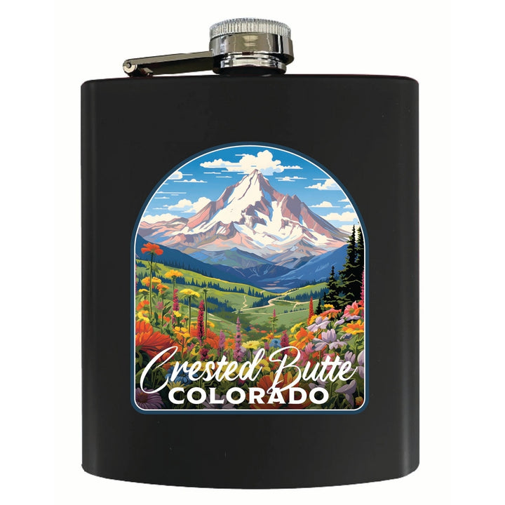 Crested Butte Mountain Colorado Wildflowers Design Souvenir 7 oz Steel Flask Matte Finish Image 1