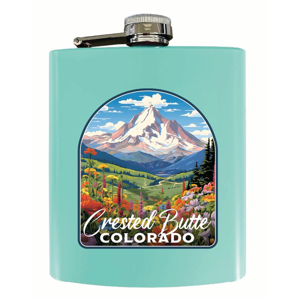 Crested Butte Mountain Colorado Wildflowers Design Souvenir 7 oz Steel Flask Matte Finish Image 2