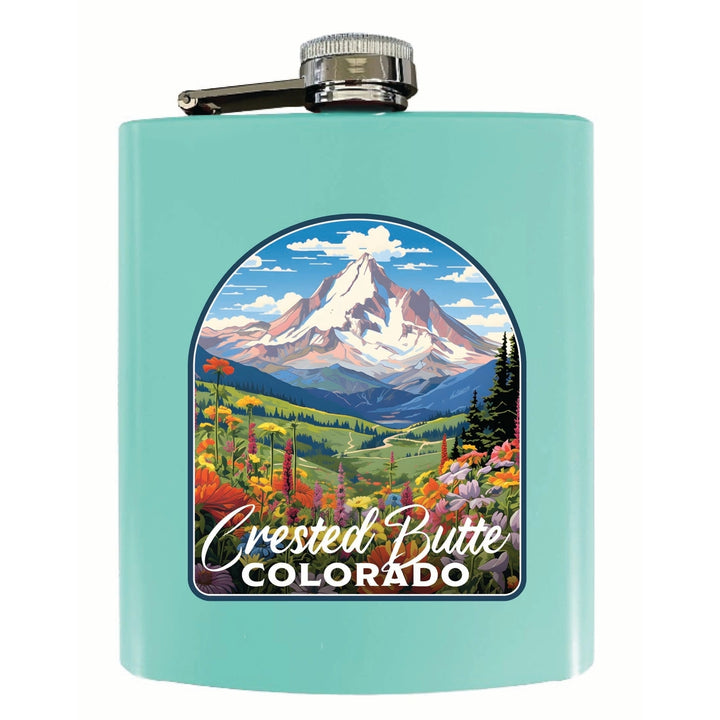 Crested Butte Mountain Colorado Wildflowers Design Souvenir 7 oz Steel Flask Matte Finish Image 2