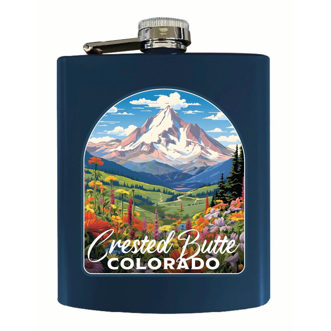 Crested Butte Mountain Colorado Wildflowers Design Souvenir 7 oz Steel Flask Matte Finish Image 3