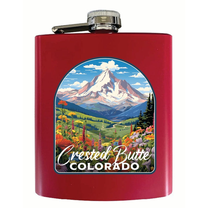 Crested Butte Mountain Colorado Wildflowers Design Souvenir 7 oz Steel Flask Matte Finish Image 4