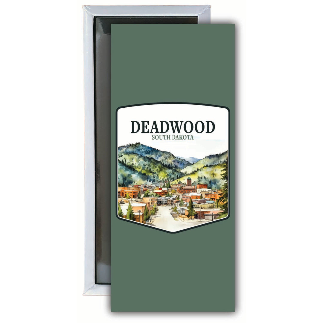 Deadwood South Dakota Watercolor Cityscape Design Souvenir Fridge Magnet 4.75 x 2 Inch Image 1