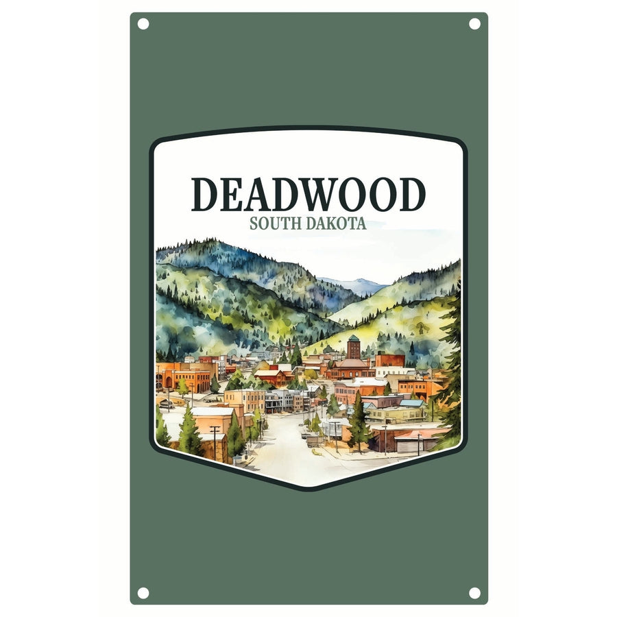 Deadwood South Dakota Watercolor Cityscape Design Souvenir Metal Sign 9 x 15 Image 1