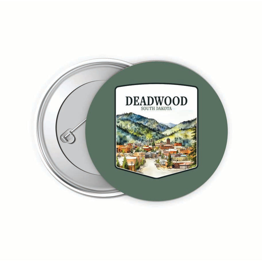 Deadwood South Dakota Watercolor Cityscape Design Souvenir Small 2-Inch Button Pin 4 Pack Image 1