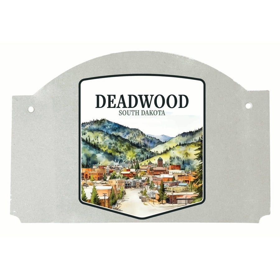 Deadwood South Dakota Watercolor Cityscape Design Souvenir Wood sign flat with string Image 1