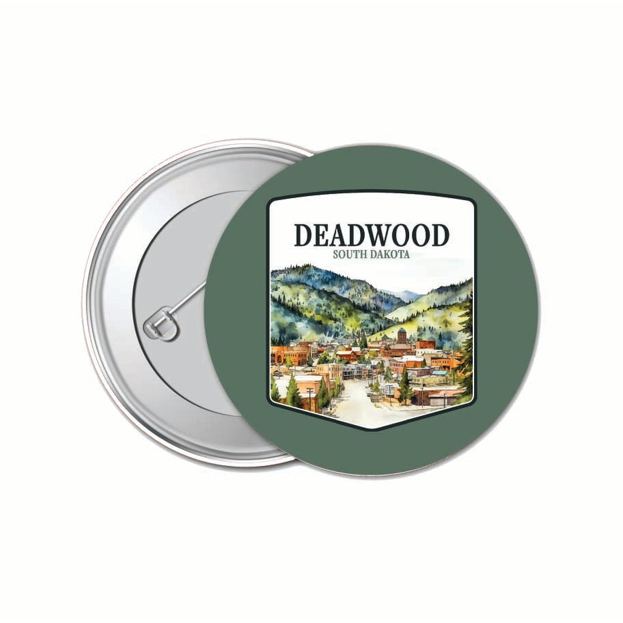 Deadwood South Dakota Watercolor Cityscape Design Souvenir Small 1-Inch Button Pin 4 Pack Image 1